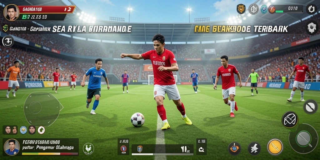 Tampilan gameplay seru di lapangan sepak bola.