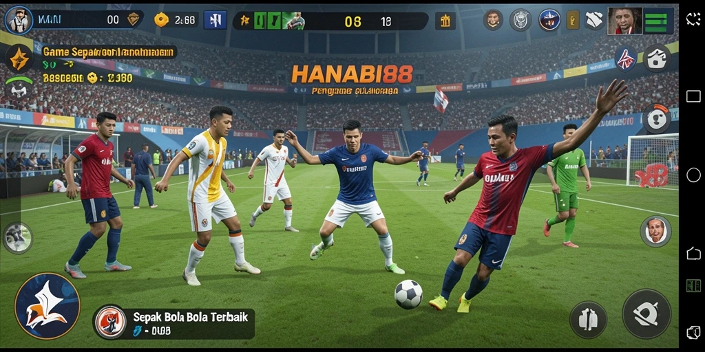 Tampilan aksi seru dalam game sepak bola HANABI88.