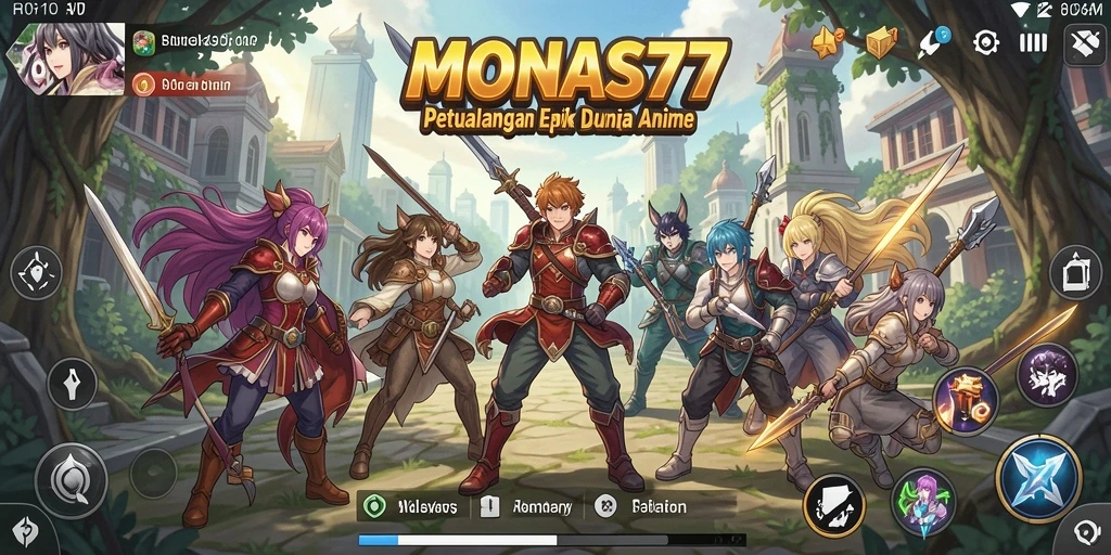 Screenshot gameplay MONAS77 menampilkan aksi karakter Anime dalam pertarungan.