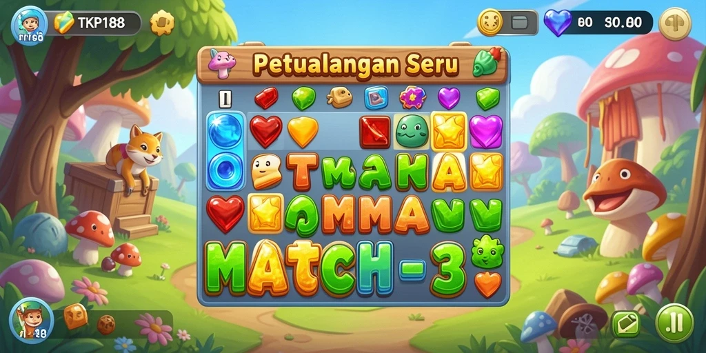 Tampilan gameplay seru TKP188 dengan kombinasi warna yang menarik.