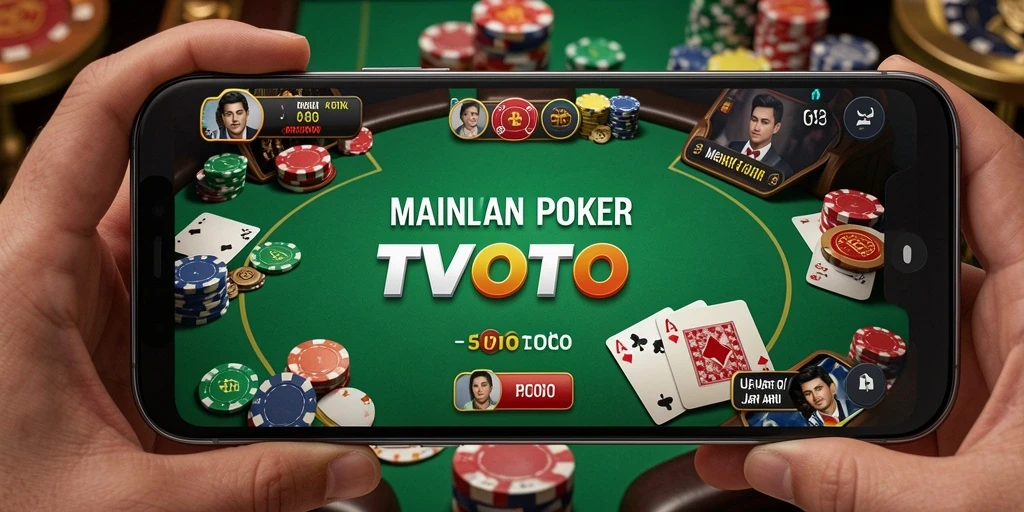Screenshot TVTOTO menunjukkan pemain beraksi dalam permainan poker yang dinamis.