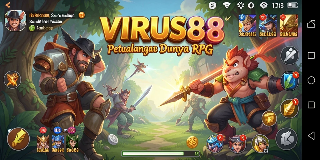 Tangkapan layar menampilkan aksi epik RPG dalam VIRUS88.